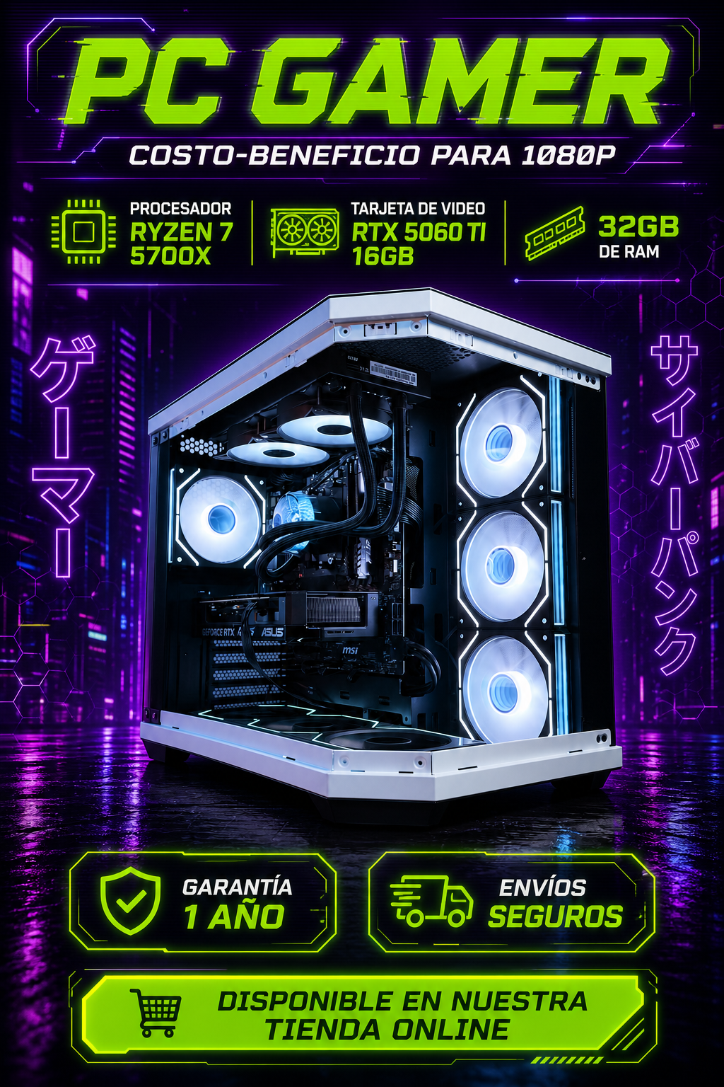 PC Gamer Costo Beneficio 3 | AMD Ryzen 7 + NVIDIA RTX 5060Ti 16GB | 16GB RAM | 1TB SSD
