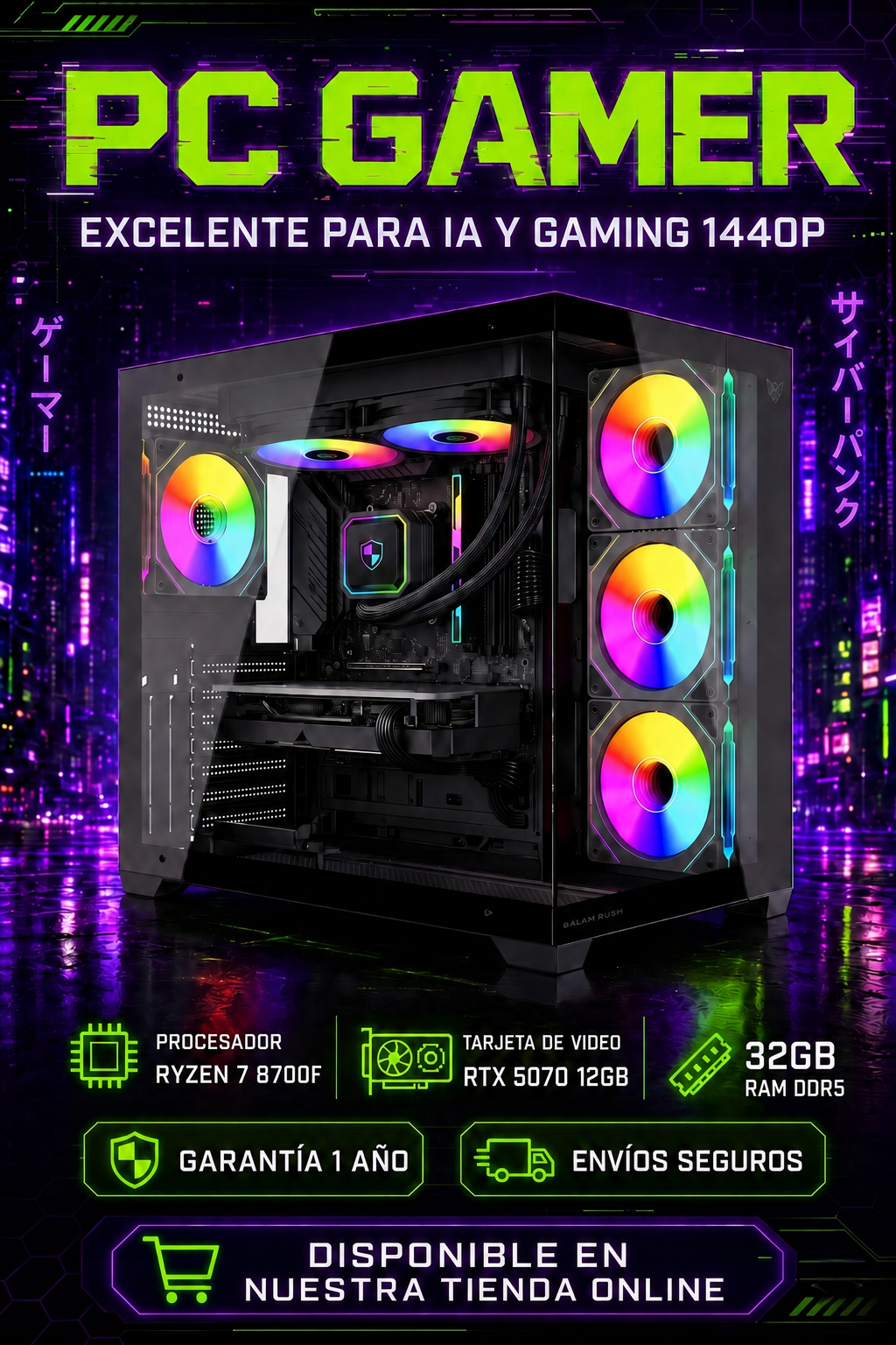 PC Gamer Streamer 1 | AMD Ryzen 7 + NVIDIA RTX 5070 12GB | 32 GB RAM | 1TB SSD