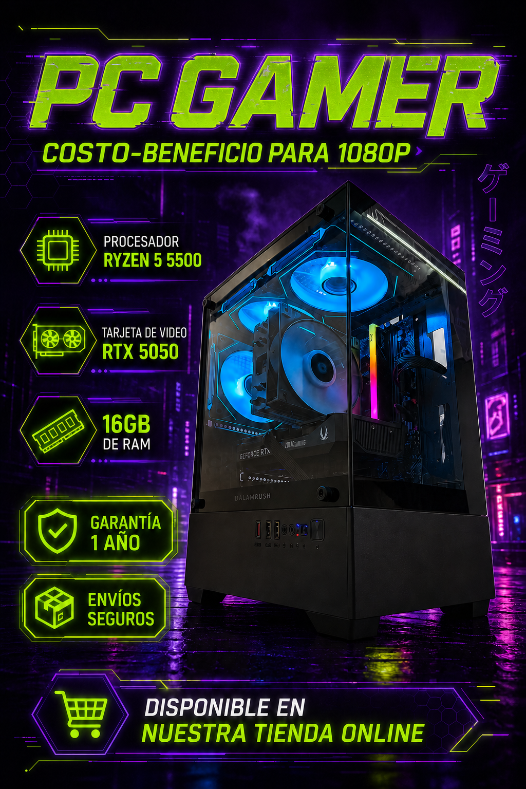 PC Gamer costo beneficio | AMD Ryzen 5 + NVIDIA RTX 5050 8GB | 16GB RAM | 1TB SSD
