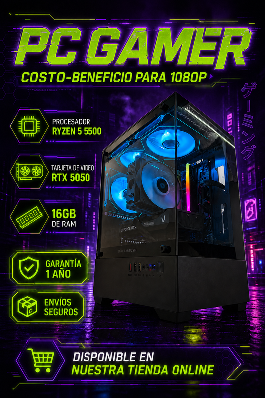 PC Gamer costo beneficio | AMD Ryzen 5 + NVIDIA RTX 5050 8GB | 16GB RAM | 1TB SSD